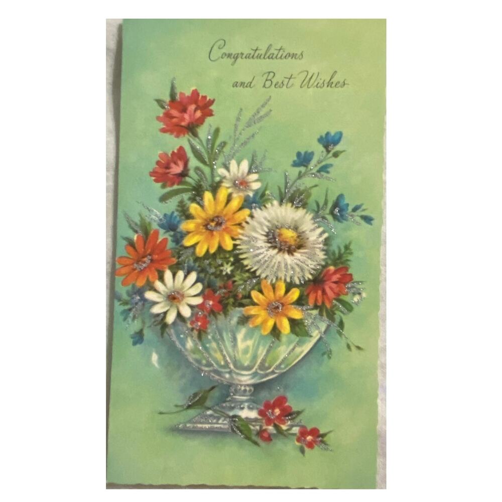 Vtg MCM Congratulation Card Unused USA Union Made 1960s Retro Flower Bouquet